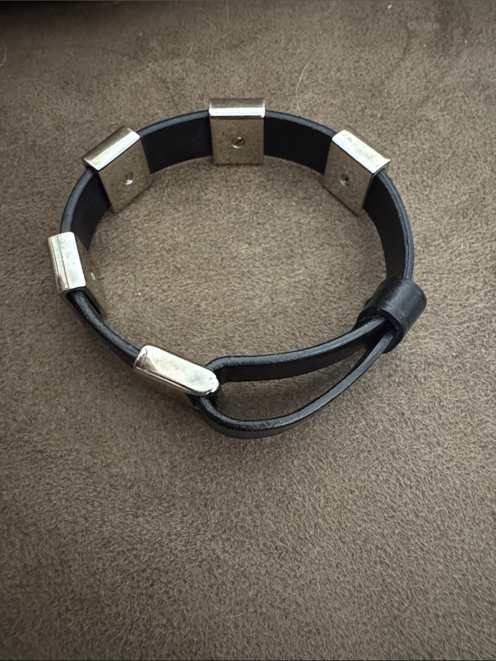Salvatore Ferragamo Black Leather Bracelet w Silver Crystal Logo Squares Small - Picture 5 of 8